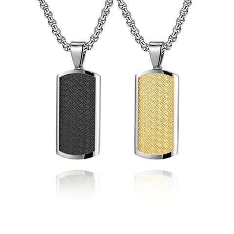 Collana con Ciondolo Rettangolare in Acciaio al Titanio Minimalista Trama Intrecciata Dog Tag Geometrico Gioielli Punk per Uomo Donna