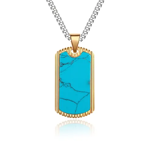 Minimalistische Roestvrijstalen Rechthoekige Hanger Ketting Voor Mannen Kunstmatige Turkoois Inleg Goud Zilver Curb Ketting Sieraden