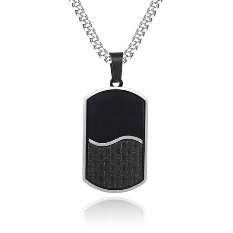 Collana da Uomo con Targhetta Militare in Acciaio Inossidabile e Fibra di Carbonio Ciondolo Placcato Nero Argento Gioielli