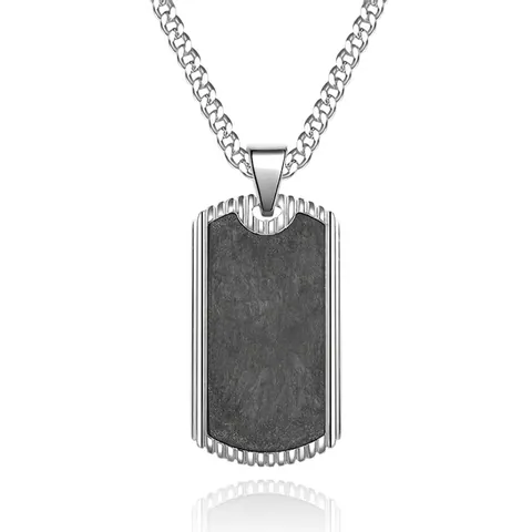 Herren Edelstahl Kohlefaser Dog Tag Anhänger Halskette Retro Industrie Rechteckig Geometrisch Einlage Schmuck Für Männer