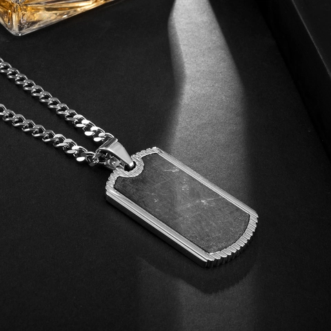 Herren Edelstahl Kohlefaser Dog Tag Anhänger Halskette Retro Industrie Rechteckig Geometrisch Einlage Schmuck Für Männer