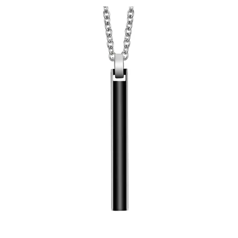 Collana Con Ciondolo Cilindrico in Acciaio Inossidabile Minimalista Per Uomo Donna Nero Argento Placcato Catena Maglione Concava Geometrica Gioielli