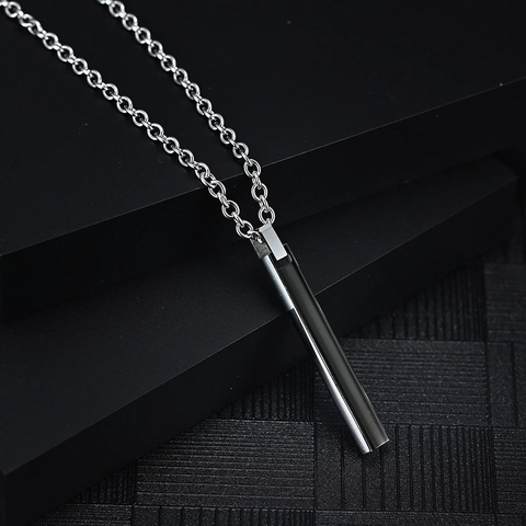 Collana Con Ciondolo Cilindrico in Acciaio Inossidabile Minimalista Per Uomo Donna Nero Argento Placcato Catena Maglione Concava Geometrica Gioielli
