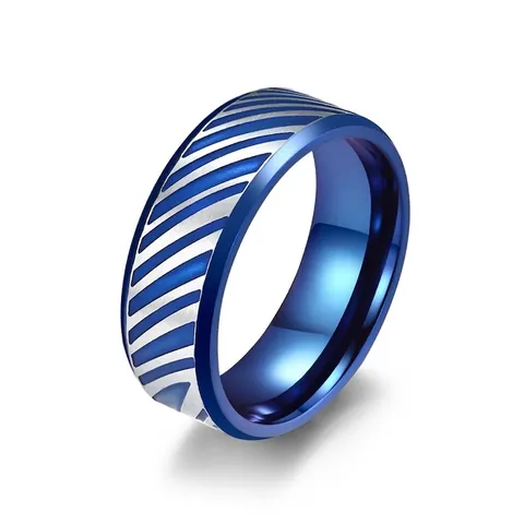 Anello da Uomo in Acciaio Inossidabile a Strisce Diagonali Anello a Fascia Spazzolato Minimalista Blu Nero Placcato Moda per Uomo Donna Gioielli Regalo