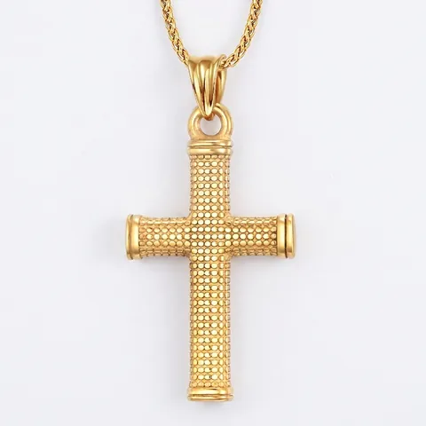 Collar con Colgante de Cruz de Acero Inoxidable con Textura Vintage para Hombre Cadena de Trigo Chapada en Oro Joyería de Moda Religiosa