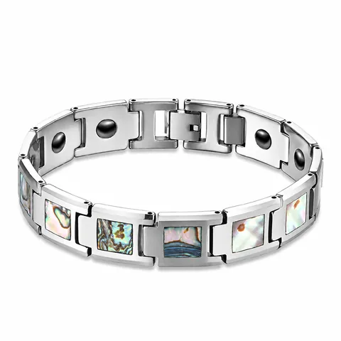 Minimalist Tungsten Steel Abalone Shell Magnetic Bracelet For Couples Polished Silver Tone Health Care Jewelry Men Women Hand Chain