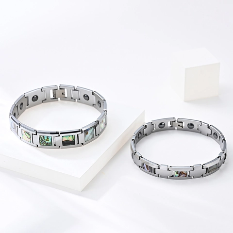 Minimalist Tungsten Steel Abalone Shell Magnetic Bracelet For Couples Polished Silver Tone Health Care Jewelry Men Women Hand Chain