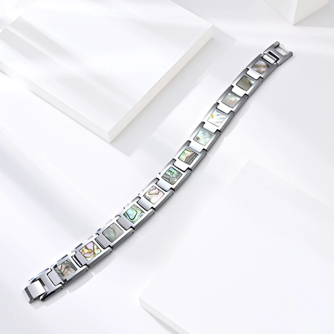 Minimalist Tungsten Steel Abalone Shell Magnetic Bracelet For Couples Polished Silver Tone Health Care Jewelry Men Women Hand Chain