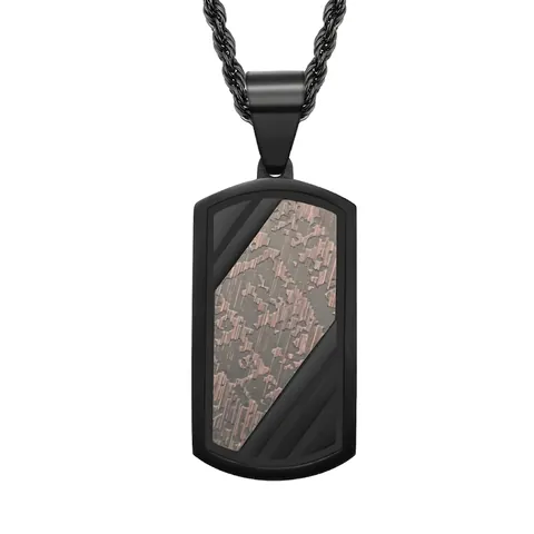 Collar de Colgante para Hombre de Acero Inoxidable Retro Colgante de Placa Negra Geométrica Grabada Joyería para Hombre