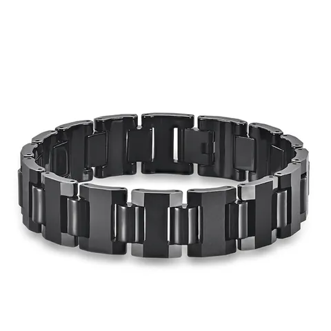 Bracciale da Uomo in Acciaio al Tungsteno Nero Lucido Catena a Maglie in Ceramica Gioielli alla Moda Regalo