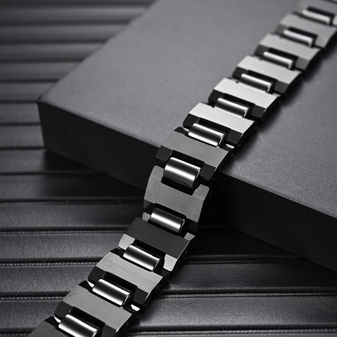 Bracciale da Uomo in Acciaio al Tungsteno Nero Lucido Catena a Maglie in Ceramica Gioielli alla Moda Regalo
