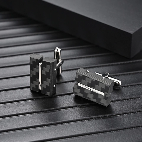 Gemelli da Polso in Acciaio Inossidabile e Fibra di Carbonio per Uomo Design Rettangolare Geometrico Accessori Gioielli per Matrimonio e Banchetto