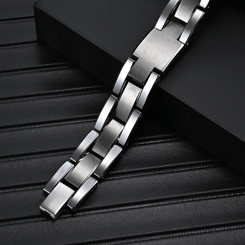 Bracciale da Uomo in Acciaio al Tungsteno Stile Cinturino Orologio Bordo Smussato Lucido Gioielli da Polso alla Moda Industriale Regalo