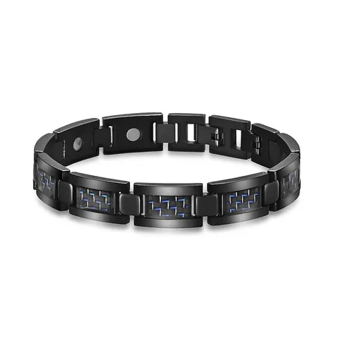 Herren Titanstahl Magnetarmband Schwarz Blau Kohlenstofffaser Eingelegt Hip Hop Gliederarmband Mode Gesunder Schmuck Für Männer Unisex