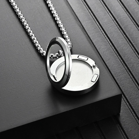 Stainless Steel Round Floating Clear Locket Pendant Necklace Memorial Urn Jewelry For Women Men Simple Box Chain Necklace