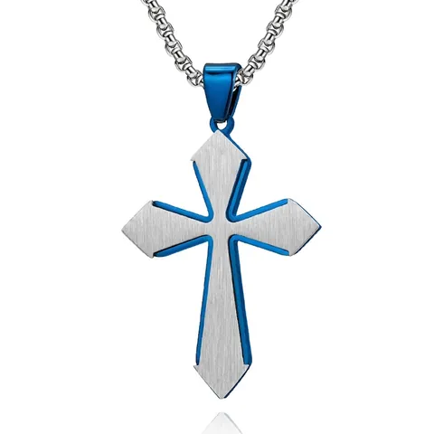 Collana con Pendente a Croce a Doppio Strato Spazzolata in Acciaio Inossidabile da Uomo Rombo Bicolore Galvanizzato Gioielli Religiosi