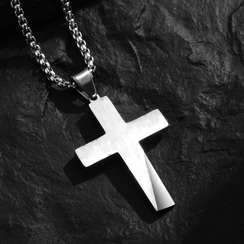Roestvrij Staal Kruis Hanger Halsketting Voor Mannen Vrouwen Goud Staal Verguld Religieuze Sieraden Met Box Ketting Gezandstraalde Textuur
