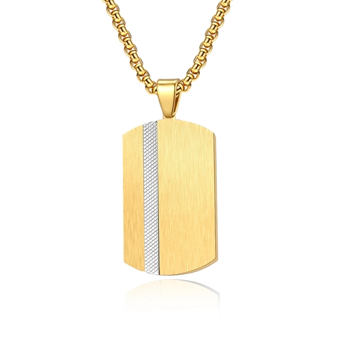 Collana con Pendente Dog Tag da Uomo in Acciaio Inossidabile Spazzolato Motivo a Griglia Galvanica Bicolore Gioielli Geometrici