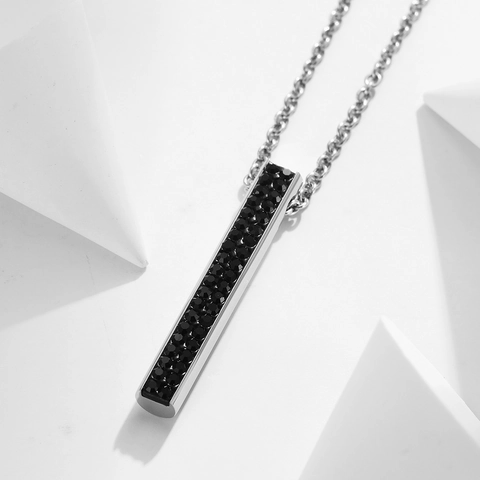 Collana con Ciondolo Cilindrico in Acciaio Inossidabile con Strass Neri per Uomo Donna Unisex Gioielli Hip Hop Punk Catena per Maglione Lucida