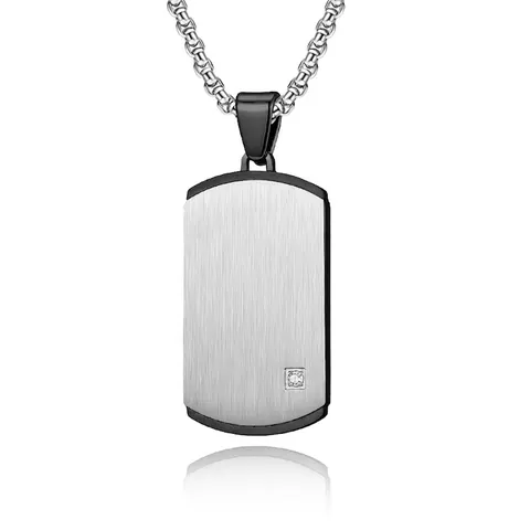 Collana Con Ciondolo Militare Dog Tag in Acciaio Inossidabile da Uomo Trama in Metallo Spazzolato Strass Intarsiato Gioielli Moda