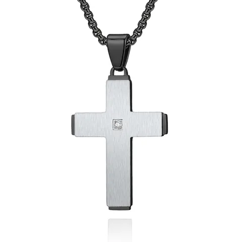 Geborsteld Roestvrij Staal Kruis Hanger Ketting Voor Heren Goud Zilver Zwart Verguld Strass Religieuze Sieraden Met Box Ketting