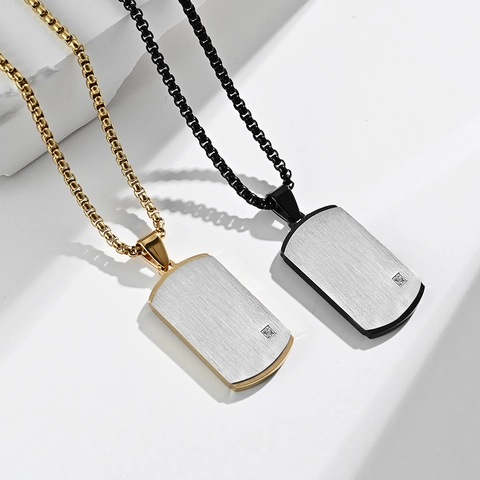 Collana Con Ciondolo Militare Dog Tag in Acciaio Inossidabile da Uomo Trama in Metallo Spazzolato Strass Intarsiato Gioielli Moda