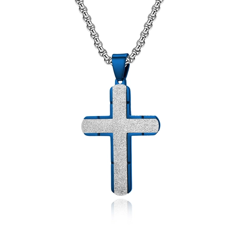Men's Vintage Stainless Steel Cross Pendant Necklace Frosted Rhinestone Inlaid Religious Punk Jewelry Gift For Men