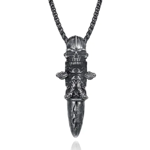 Collana con Pendente a Proiettile Teschio Gotico da Uomo in Acciaio Inossidabile Retro Punk Hip Hop Serpente Pendente Gioielli