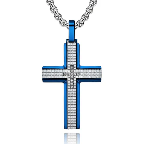 Collar con Colgante de Cruz para Hombre de Acero Inoxidable con Diamantes de Imitación Incrustados CNC Patrón de Rejilla Joyería