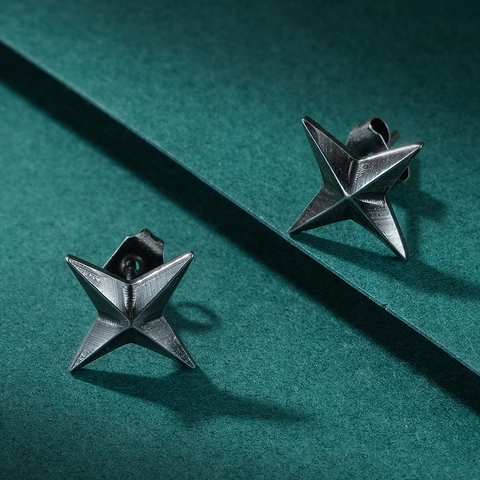 Orecchini a Lobo in Acciaio Inossidabile a Stella Vintage Industriali Geometrici a Quattro Punte Gioielli per Uomo Donna