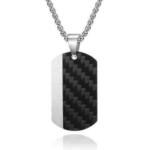 Herren Modern Edelstahl Kohlenstofffaser Dog Tag Anhänger Halskette Industriestil Geometrisch Personalisierter Halsschmuck Geschenk