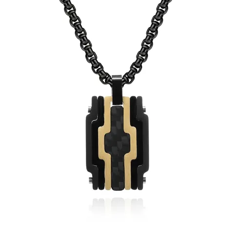 Collana con Ciondolo in Fibra di Carbonio in Acciaio Inossidabile da Uomo Rettangolo Geometrico a Strati Galvanico Industriale Punk Streetwear