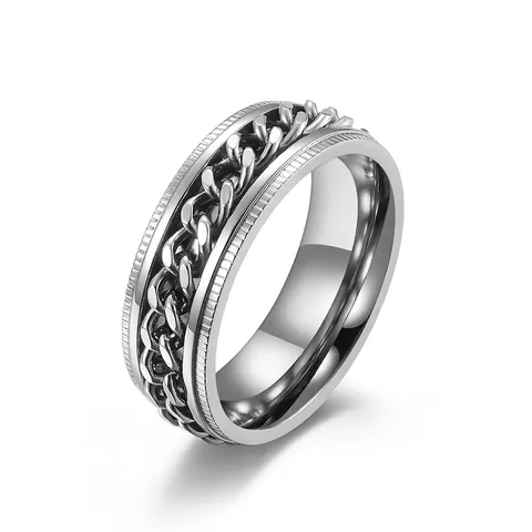 Anello a Catena Rotante in Acciaio Inossidabile per Uomo Donna Hip Hop Sollievo dallo Stress Fidget Band Ring Gioielli Punk Vintage Regalo