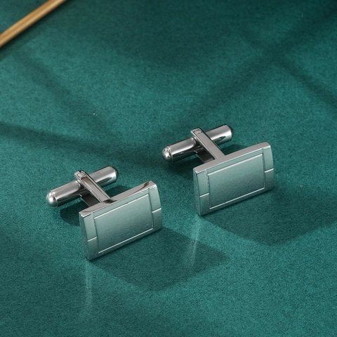 Gemelli da Uomo in Acciaio Inossidabile Business Minimalista Rettangolare Spazzolato Geometrico Accessori per Camicia Argento
