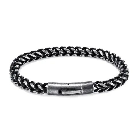 Herren Retro Titanstahl Weizenkette Armband Industrie Stil Gunmetal Distressed Finish Punk Hip Hop Schmuck Für Männer
