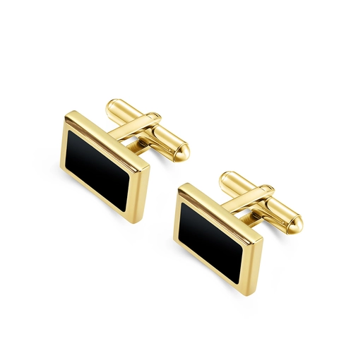 Gemelos de Hombre Minimalistas de Acero Inoxidable Chapado en Oro Con Incrustacion de Agata Negra Geometricos Camisa Negocios