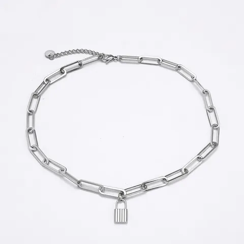 Collana con Ciondolo a Lucchetto Punk in Acciaio Inossidabile per Donna Uomo Minimalista Stile Ins Gioielli di Moda Gotica