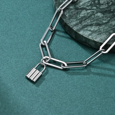 Collana con Ciondolo a Lucchetto Punk in Acciaio Inossidabile per Donna Uomo Minimalista Stile Ins Gioielli di Moda Gotica