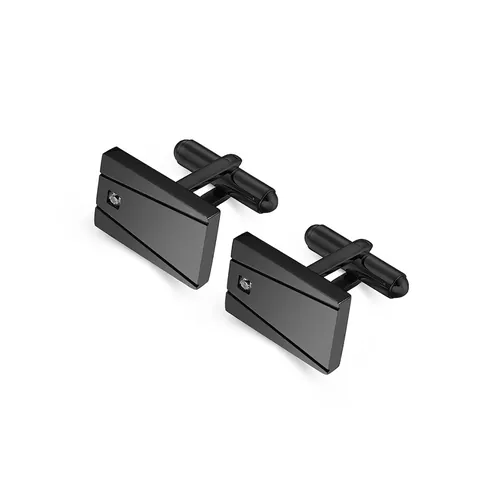 Black Stainless Steel Cufflinks Rhinestone Geometric Men Business Wedding Formal Shirt Cuff Links Jewelry Accessory