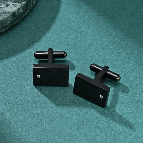 Black Stainless Steel Cufflinks Rhinestone Geometric Men Business Wedding Formal Shirt Cuff Links Jewelry Accessory