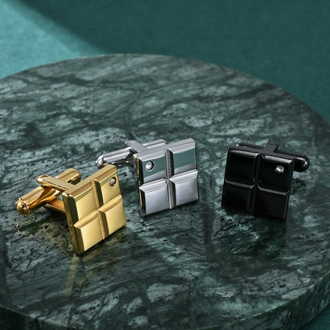 Herren Edelstahl Geometrische Karo Quadrat Manschettenknöpfe Für Business Anzug Hemd Galvanisierte Strass Polierte Schmuck Zubehör