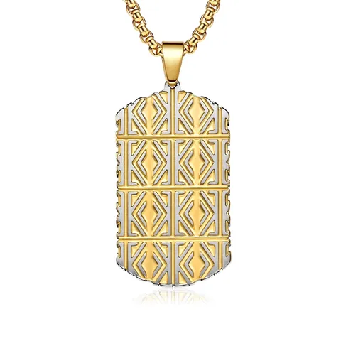 Vintage Stainless Steel Dog Tag Necklace For Men Geometric Wave Pattern Electroplated Industrial Style Pendant Jewelry Fashion Gift
