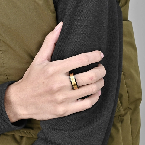Stainless Steel Octagonal Brushed Matte Ring For Men Double Step Design Wide Band Ring Fashion Durable Industrial Jewelry