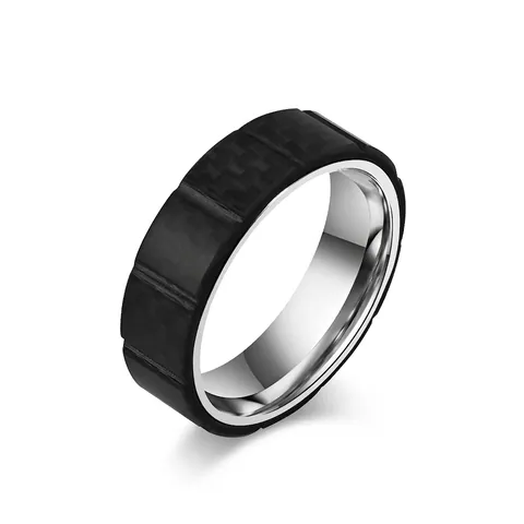 Anello da Uomo in Acciaio Inossidabile Alla Moda Intarsio in Fibra di Carbonio Nera Lucido Interno Scanalato Anello per Uomo Gioielli Quotidiani Unisex