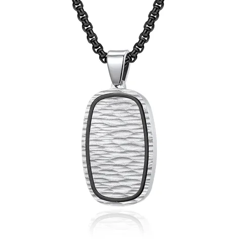 Collar con Colgante de Placa de Identidad para Hombre de Acero Inoxidable Hip Hop con Textura Martillada de Ondas de Agua Joyería
