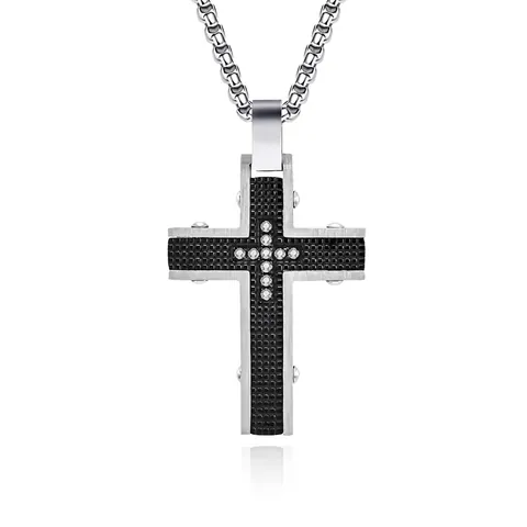 Heren Roestvrij Staal Kruis Hanger Ketting Gotisch Ruitpatroon Strass Ingelegde Mode Sieraden Met Box Ketting