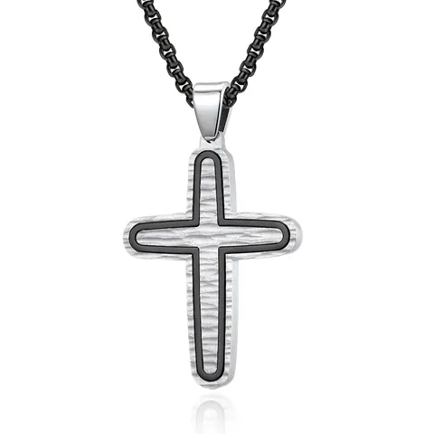Vintage Gehamerd Kruis Hanger Ketting Voor Mannen Roestvrij Staal Hip Hop Religieuze Sieraden Goud Zwart Zilver Strass Hanger
