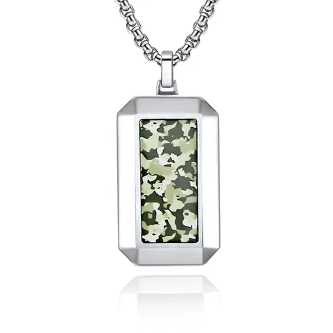 Collar con Colgante de Placa Militar de Camuflaje de Acero Inoxidable para Hombre Estilo Militar Joyería Galvanizada