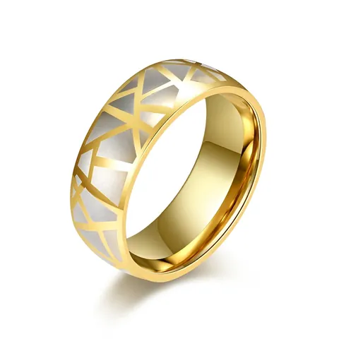Fashion Stainless Steel Geometric Crack Pattern Ring For Men Women Minimalist Gold Black Electroplated Mosaic Finger Band Ring Jewelry