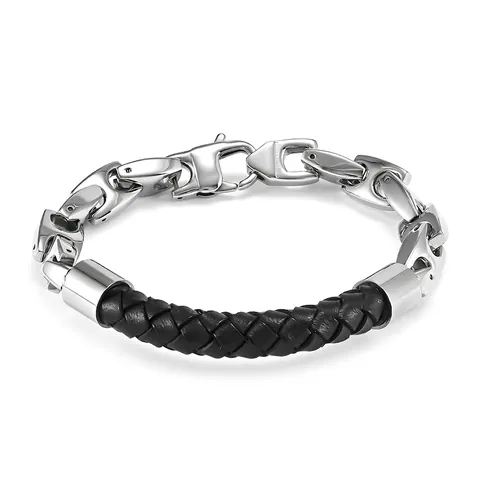 Herren Edelstahl Geflochtenes Lederarmband Kreatives Kaffeebohnen Gliederkette Hip Hop Stil Trendy Schmuck Accessoire